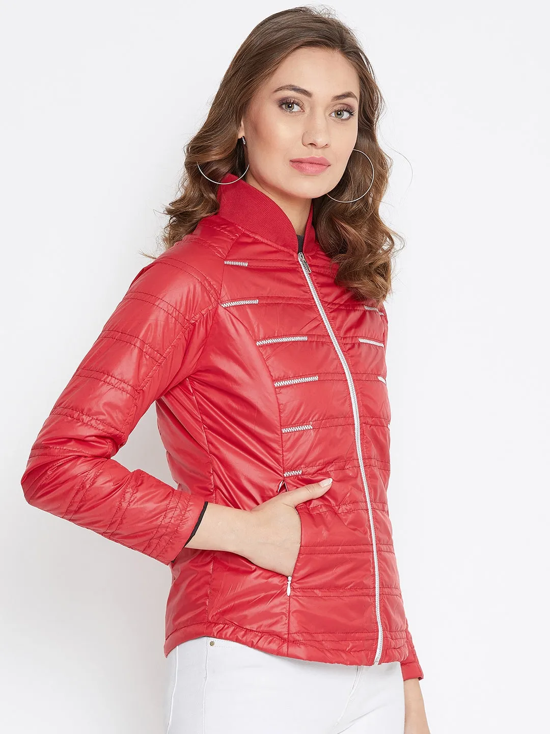 JUMP USA Women Red Solid Padded Jacket