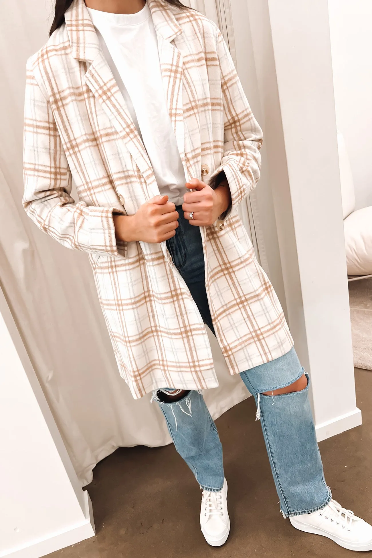 Kiah Coat Beige Check