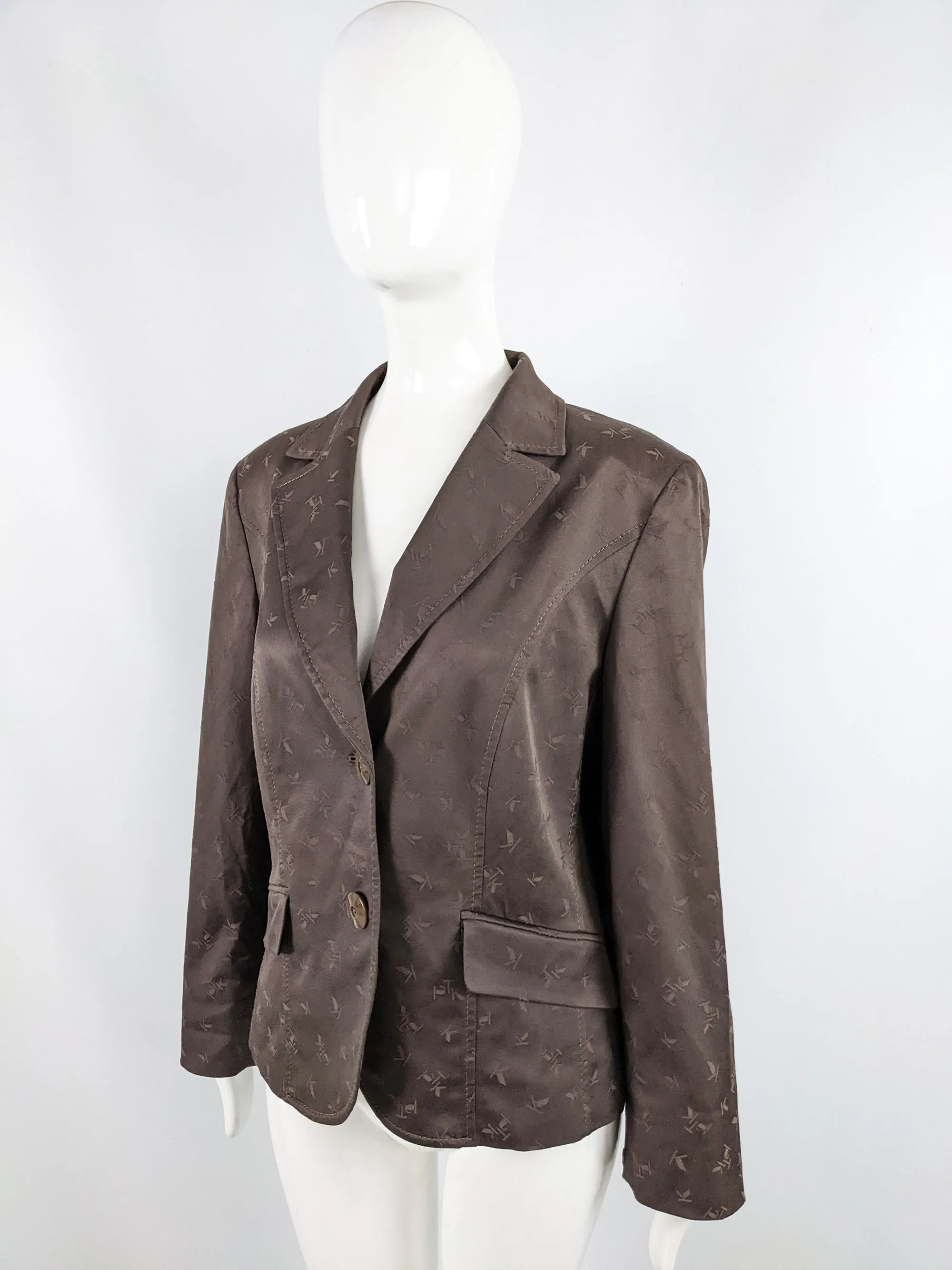 Krizia Vintage Spellout Jacquard Shoulder Padded Blazer Jacket, 1990s