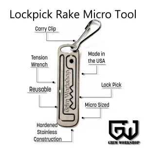 Lock Pick Rake Micro Tool : 2 in 1 Lock Pick Keyring