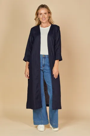 Long Line Linen Duster Jacket in Navy