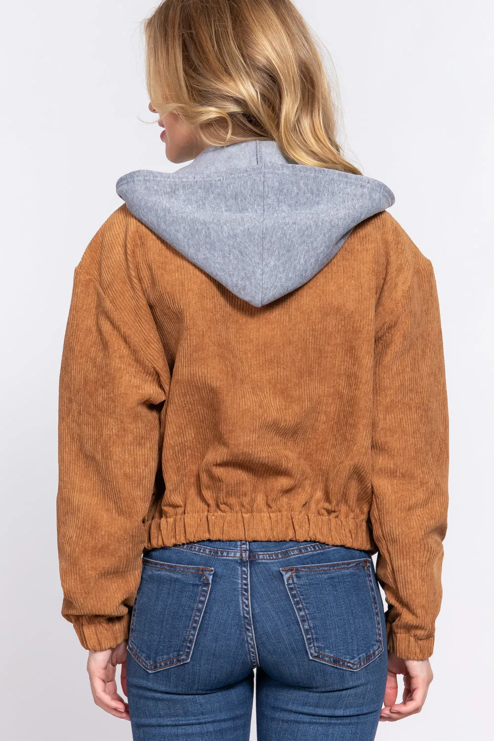 Long Slv Hooded Corduroy Jacket - 5 colors