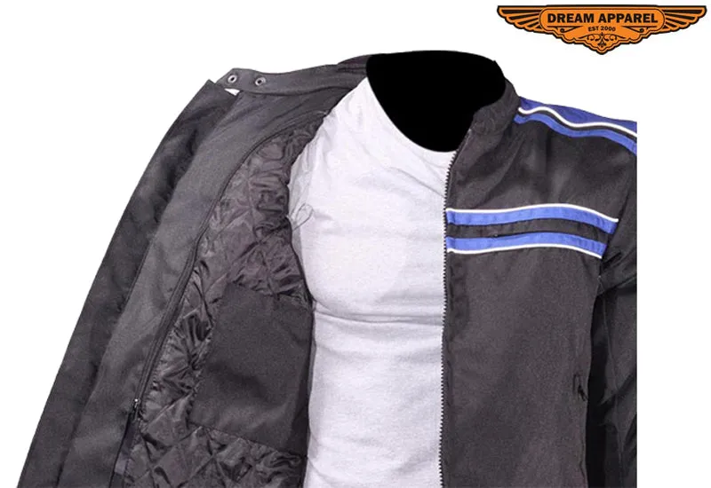 Men's Black Lightweight Textile Jacket W/ Blue Striped Design