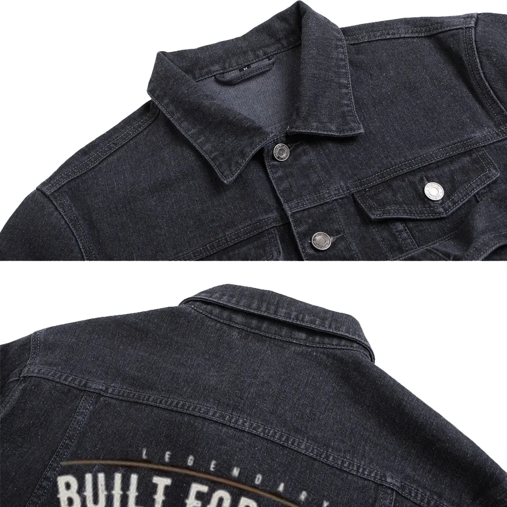 Mens BUILT FOR SPEED Motorcycle Graphic Button Up Denim Jacket