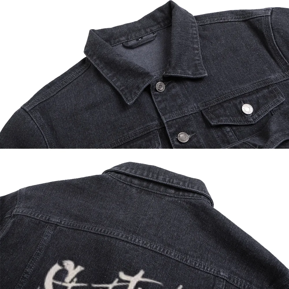 Mens Cool Motorcycle Graphic Button Up Denim Jacket