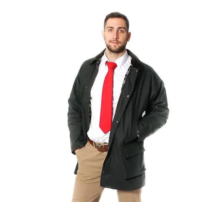 Mens Cotton Wax Padded Jacket - Olive Green