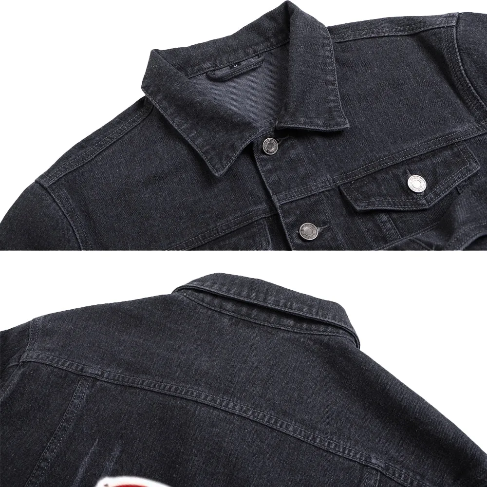 Mens Lucky Number 07 Graphic Button Up Denim Jacket