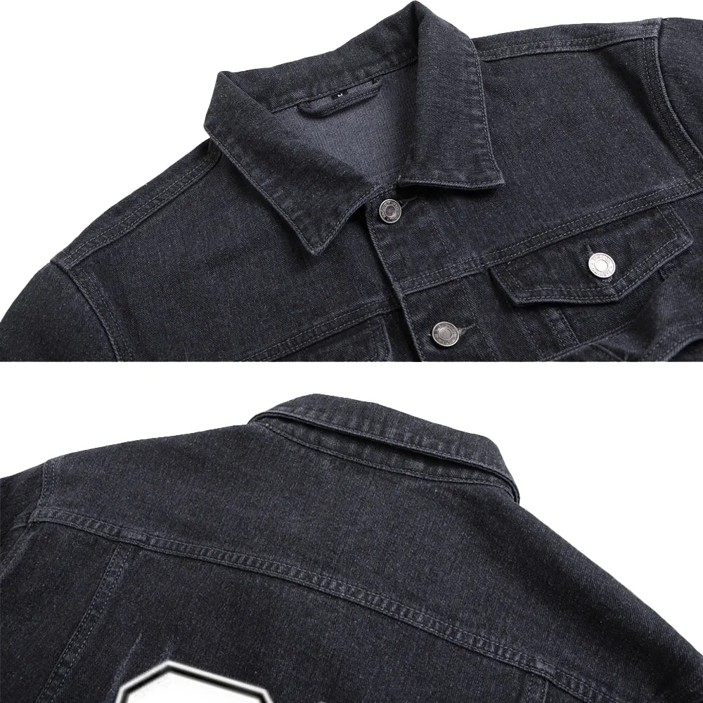 Mens Lucky Number 27 Graphic Button Up Denim Jacket