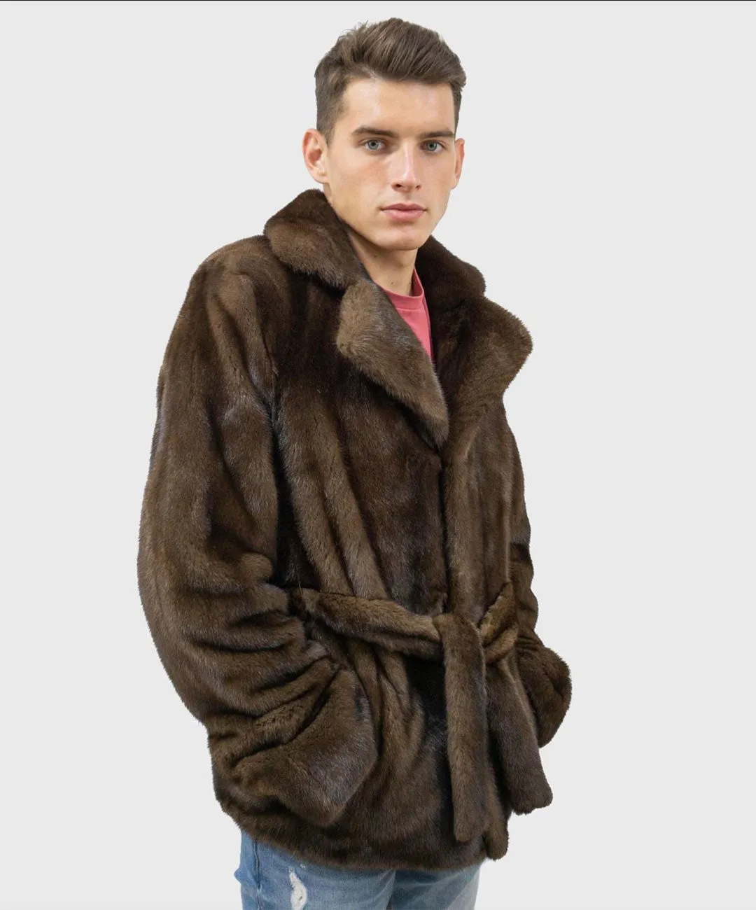 Men’s Pre-Owned Brown Robed Mink Fur Jacket