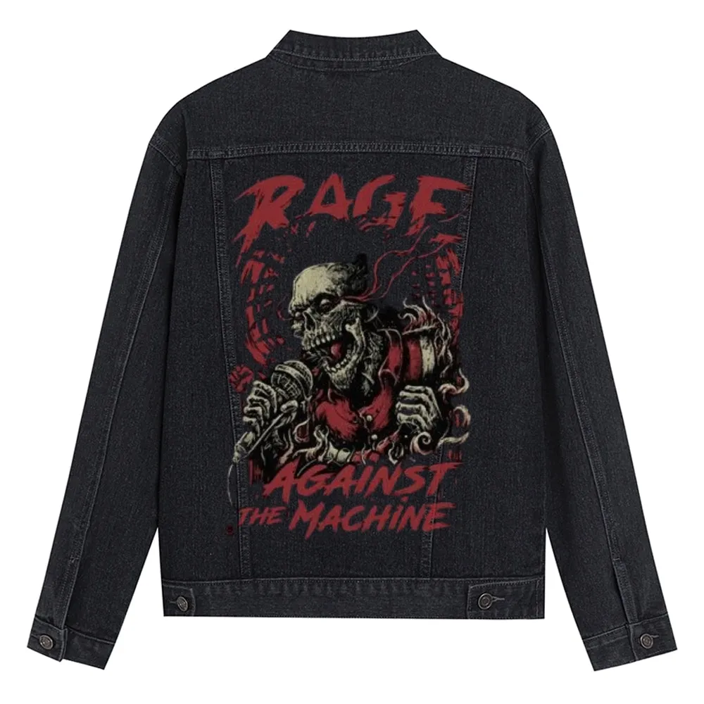 Mens Rage Against The Machine Graphic Button Up Denim Jacket