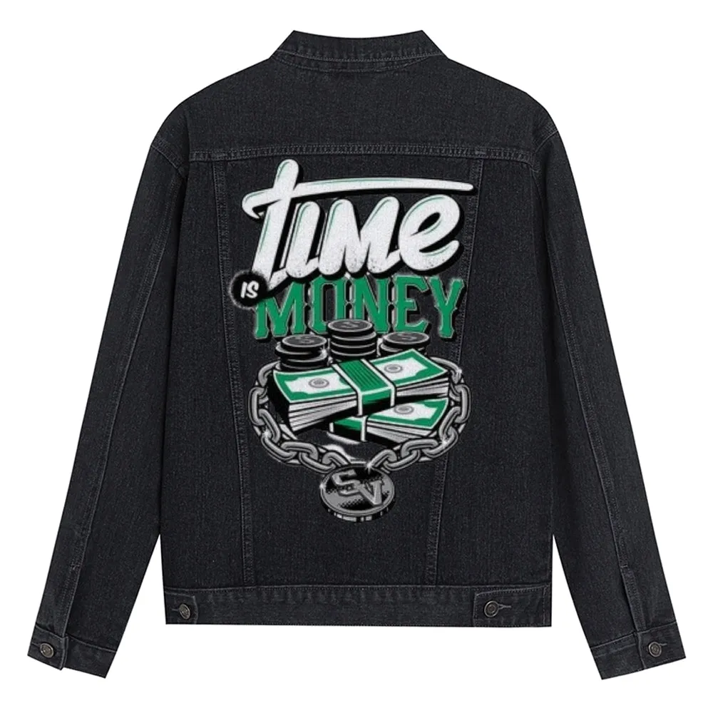 Mens TIME IS MONEY Graphic Button Up Denim Jacket