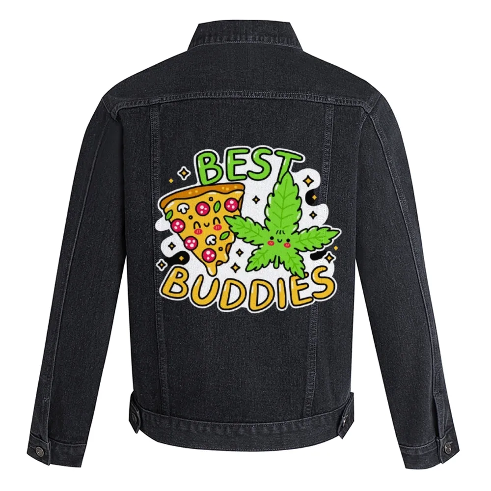 Mens Vintage Cartoon Prints BEST BUDDIES Denim Jacket