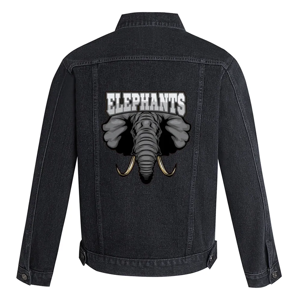 Mens Vintage Cartoon Prints ELEPHANTS Denim Jacket