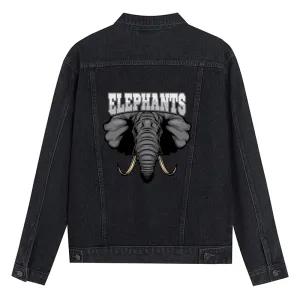 Mens Vintage Cartoon Prints ELEPHANTS Denim Jacket