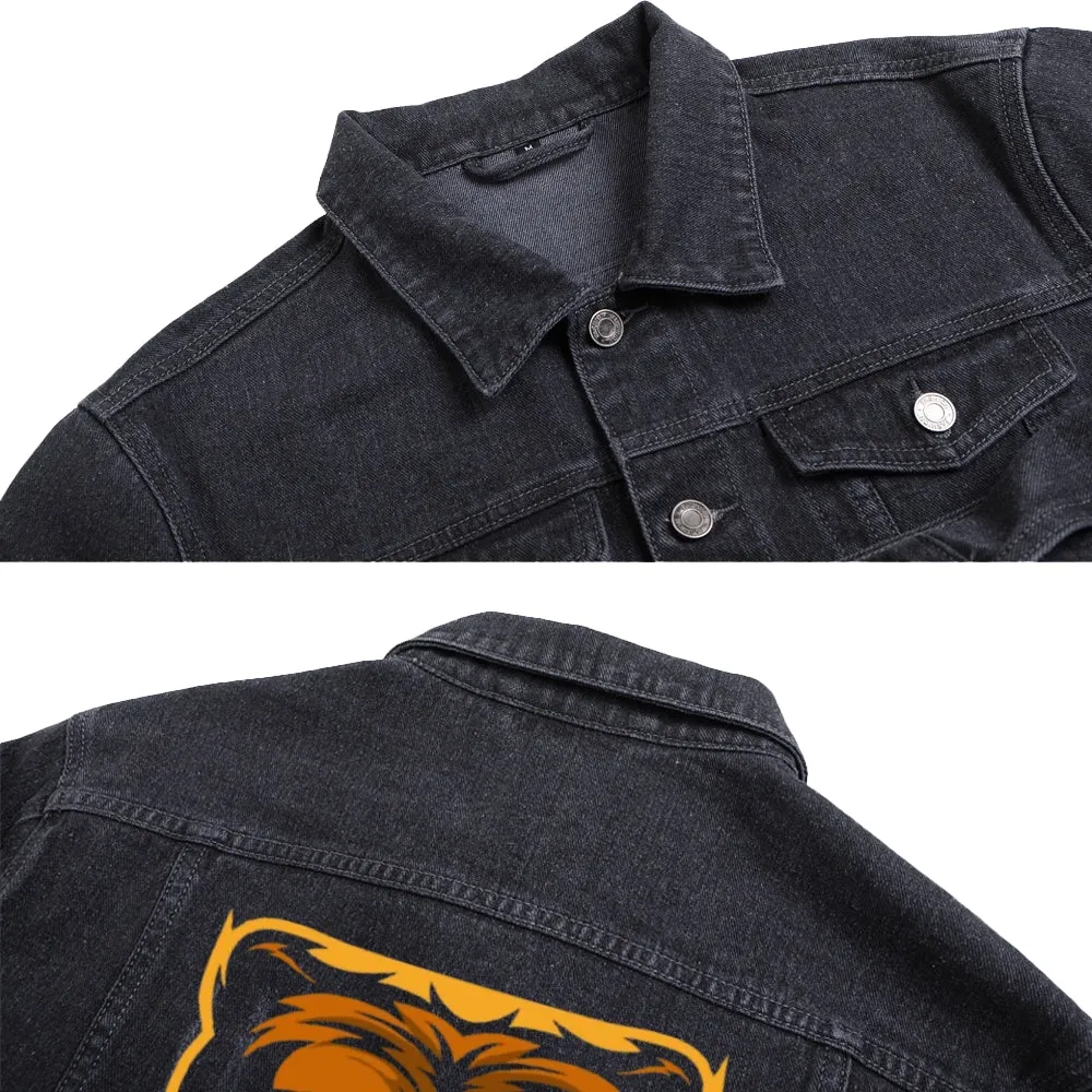 Mens Vintage Cartoon Prints GRIZZLY SPORT TEAM Denim Jacket