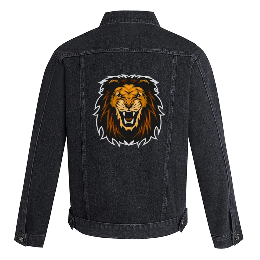 Mens Vintage Cartoon Prints Lion Head Denim Jacket