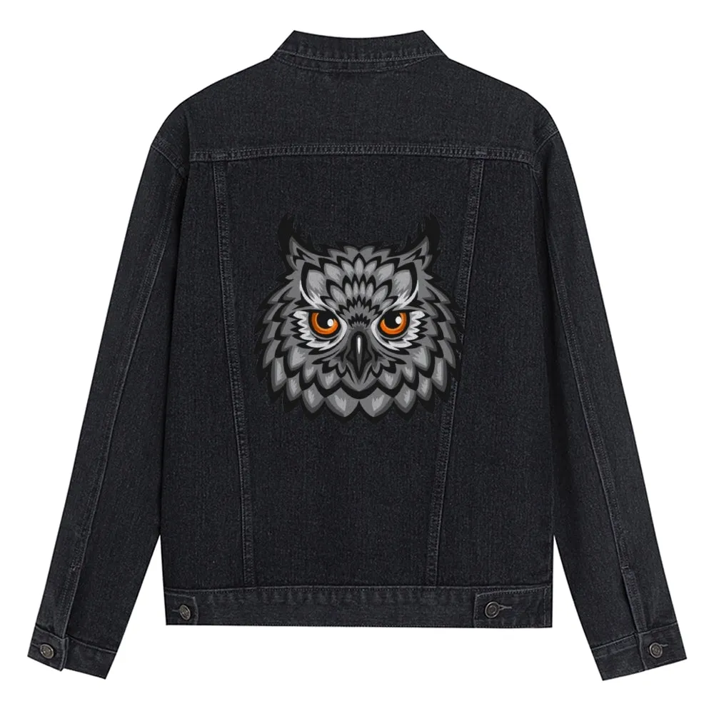 Mens Vintage Cartoon Prints Owl Denim Jacket