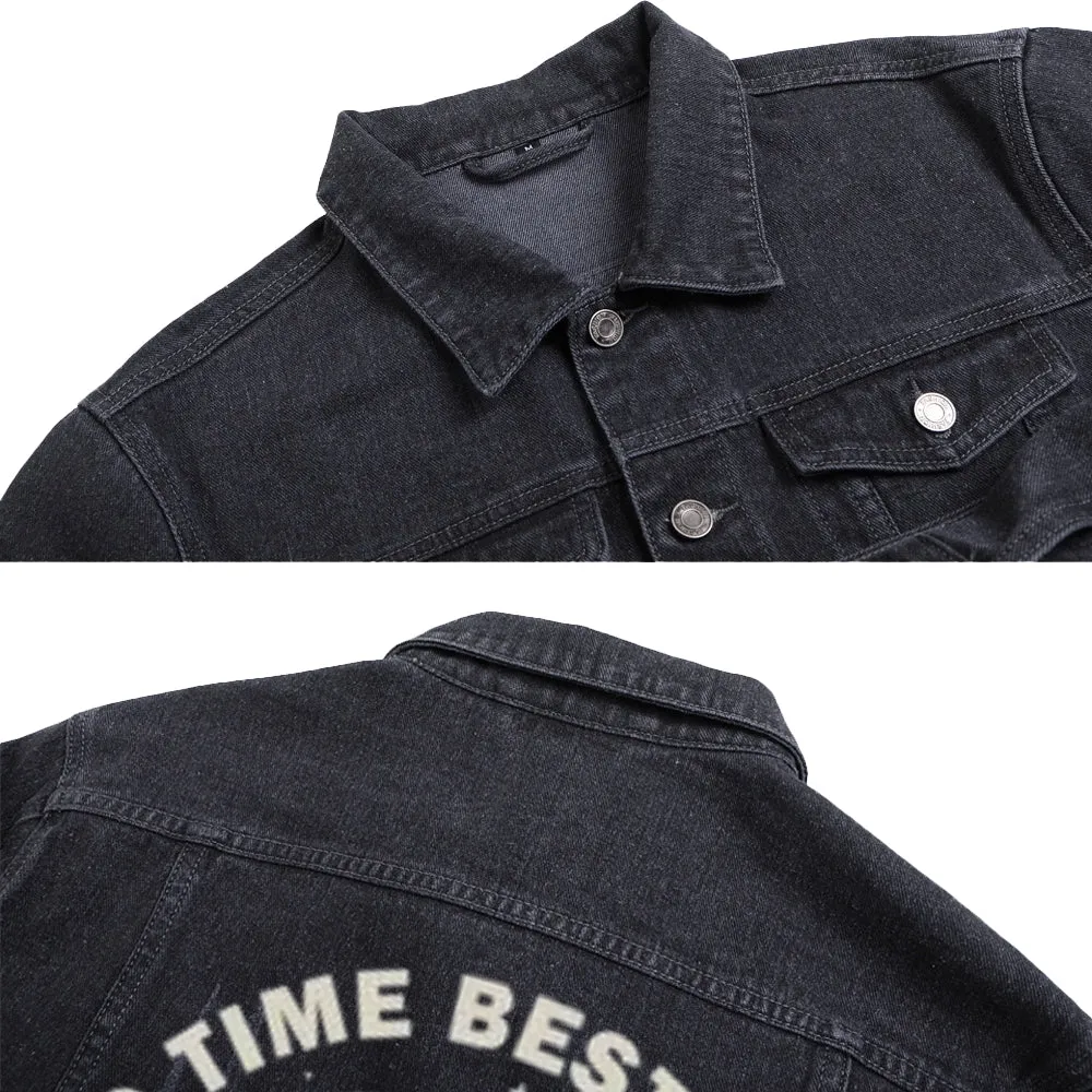 Mens Vintage GOOD TIME BEST FRIENDS Skull Graphic Denim Jacket