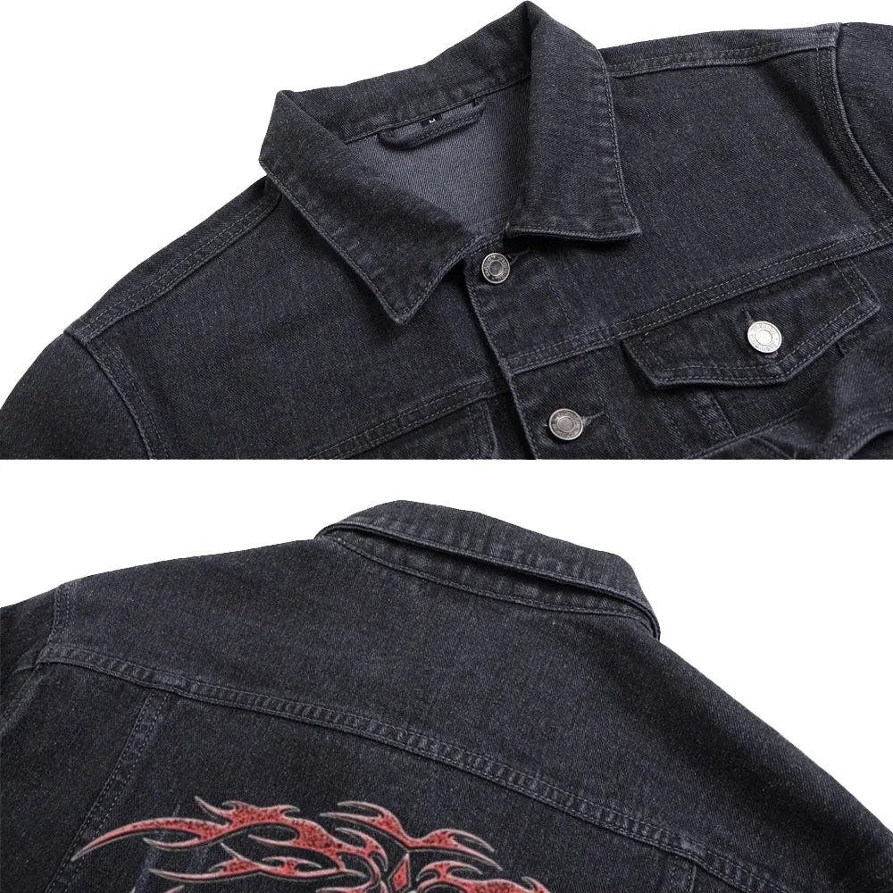 Mens Vintage Gothic Grunge Death Graphic Button Up Denim Jacket