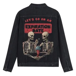 Mens Vintage LET'S GO ON AN EXPIRATION DATE Skull Graphic Denim Jacket