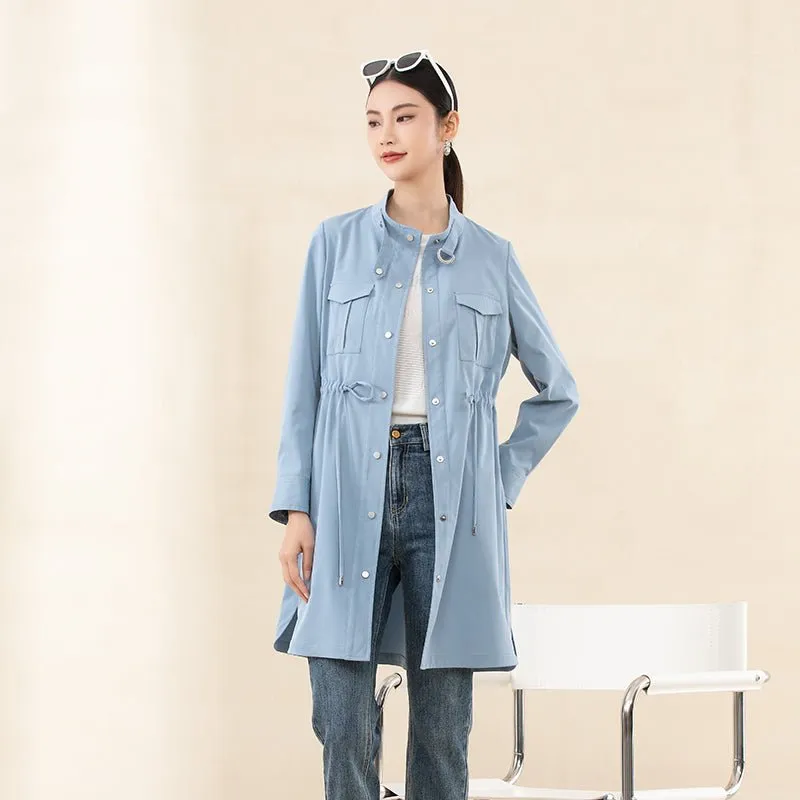 Mist Blue Long Waisted Shirt Jacket