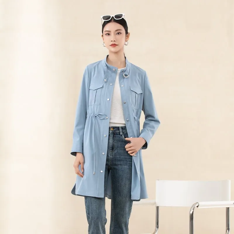 Mist Blue Long Waisted Shirt Jacket