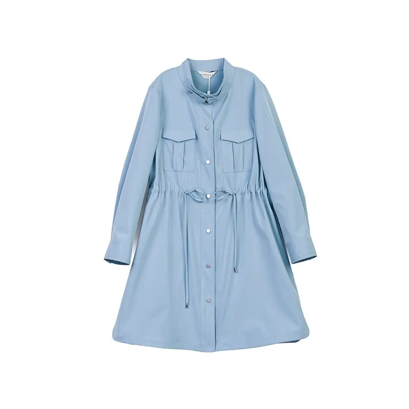 Mist Blue Long Waisted Shirt Jacket