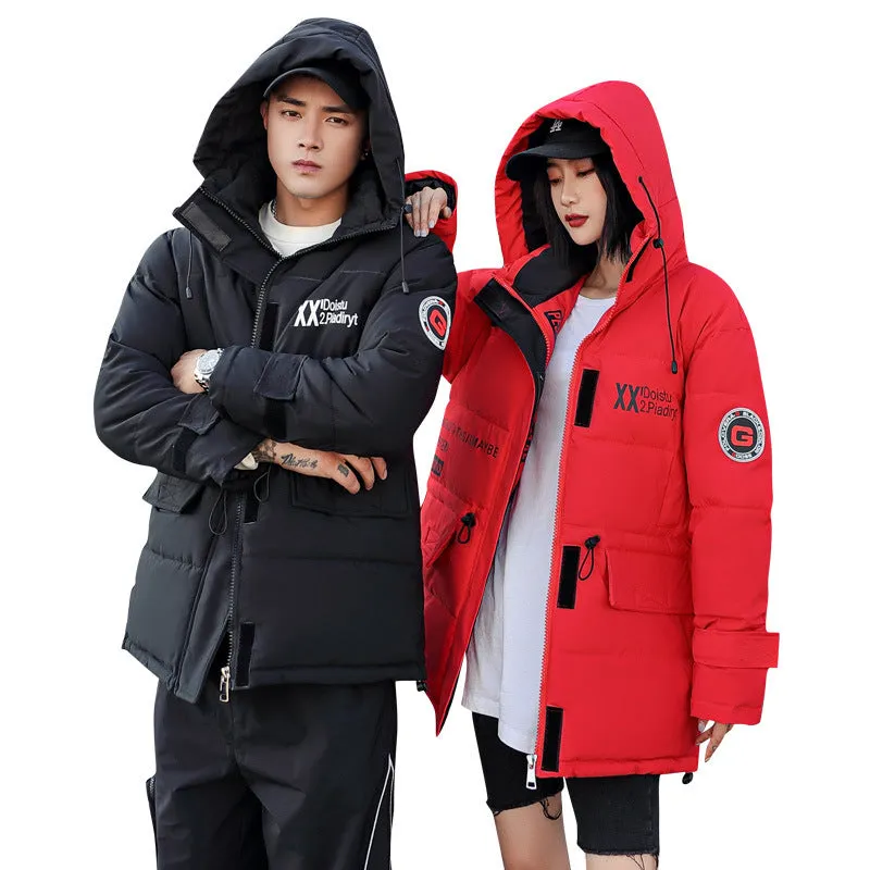 Moose Knuckle Style Down Jacket Down Cotton-Padded Clothes Couple Wear Fashion All-Matching S Loose Thick Warm Cotton Coat Women