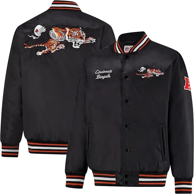 NFL Official Adults Supreme Satin Heritage Jacket, Cincinnati Bengals, Supreme Satin|Cincinnati Bengals