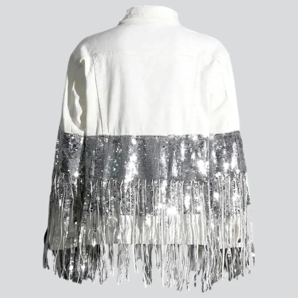 Oversized sequin women's jeans jacket