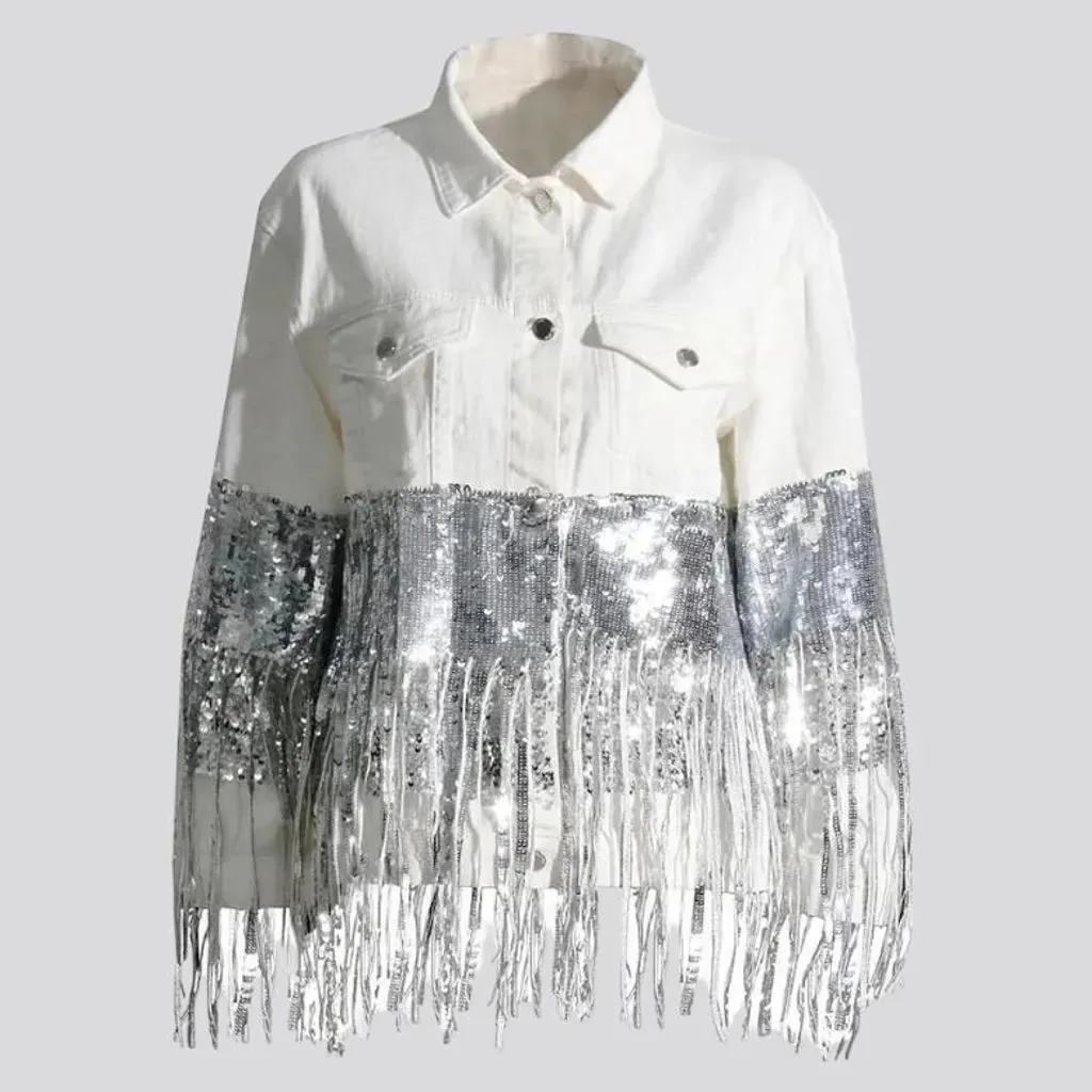 Oversized sequin women's jeans jacket