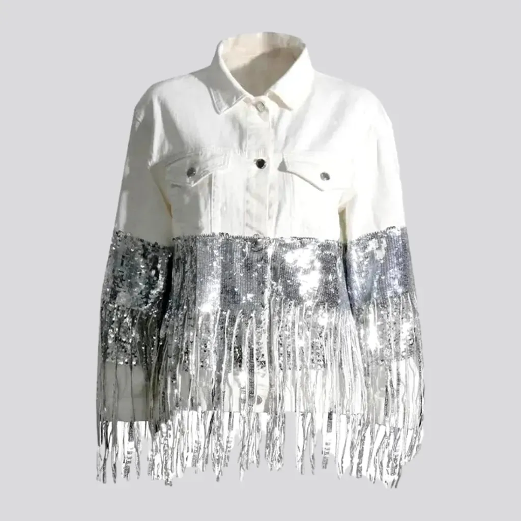 Oversized sequin women's jeans jacket