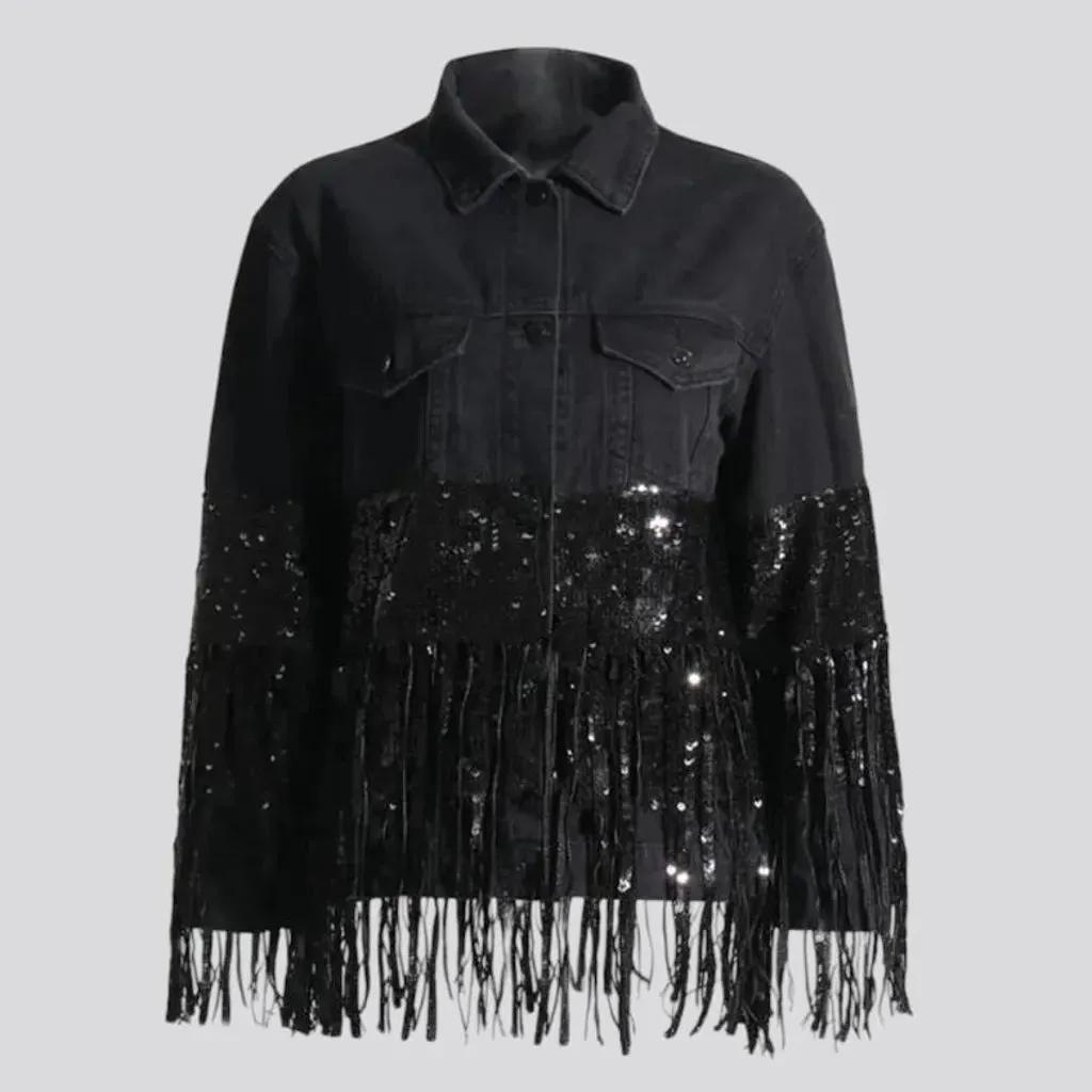 Oversized sequin women's jeans jacket