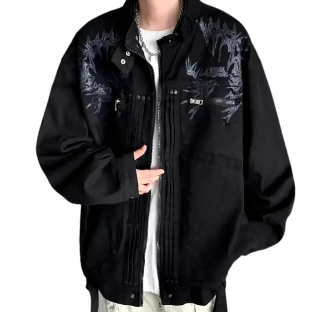 Painted pattern oversized men's denim jacket