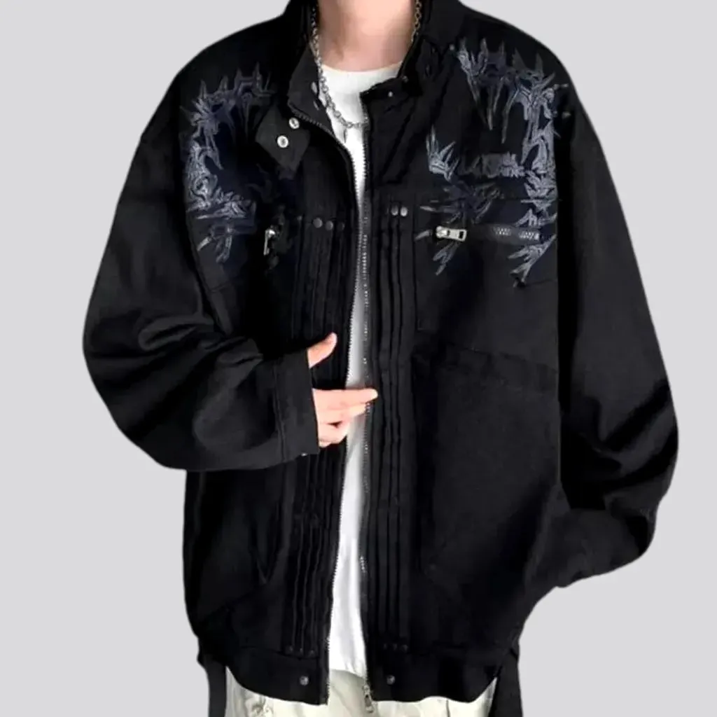 Painted pattern oversized men's denim jacket