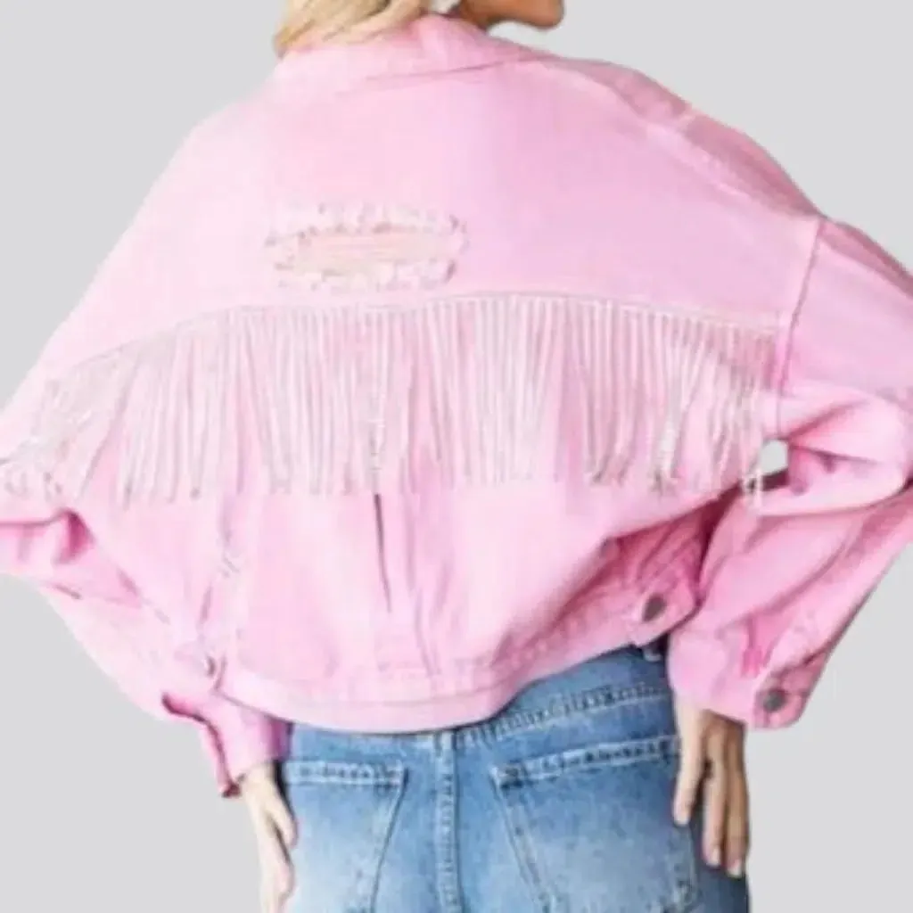 Pink boho women's jean jacket