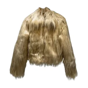 Pre Order:  Gold Faux Fur Plush O-Neck Zipper Jacket