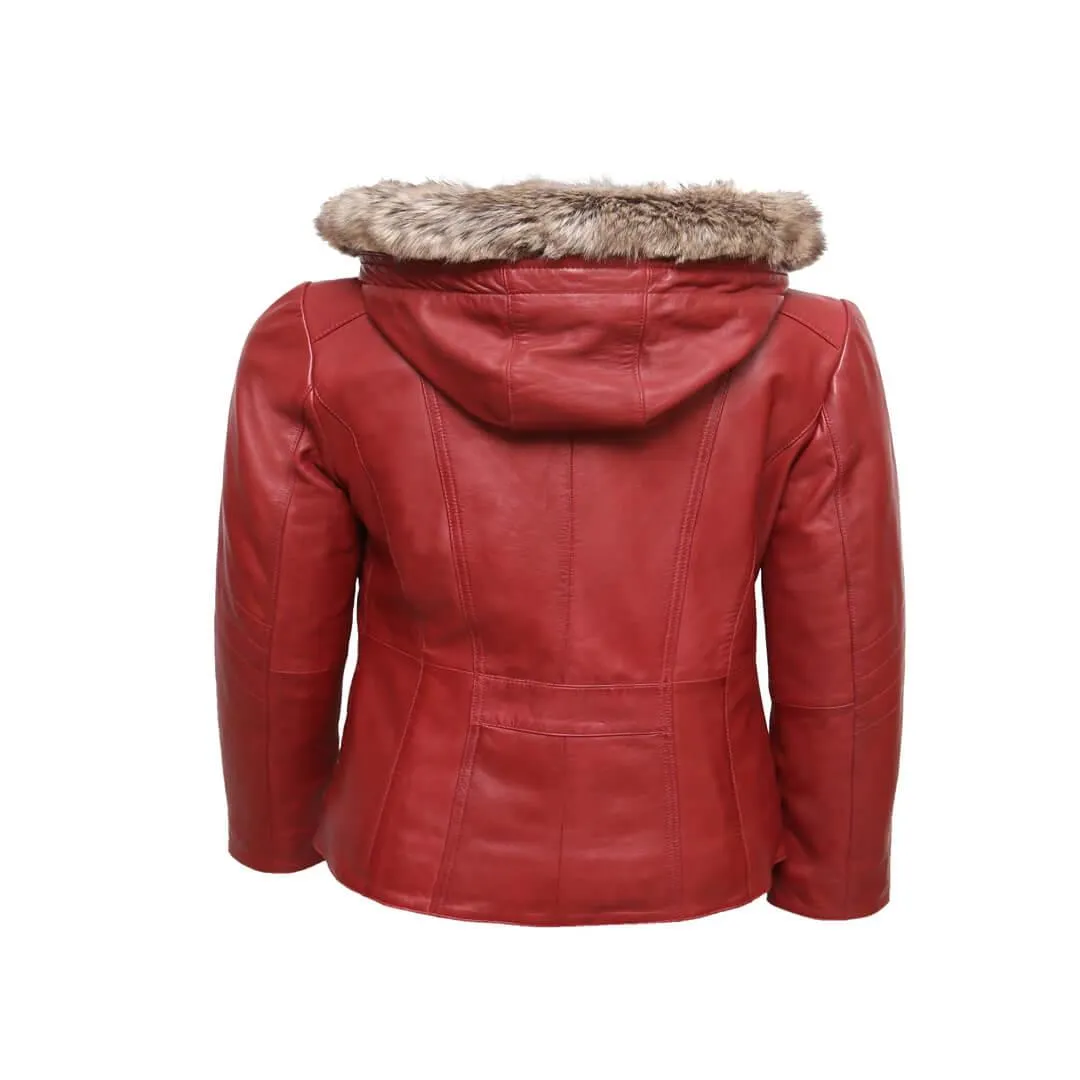 Red Leather Hooded Coat