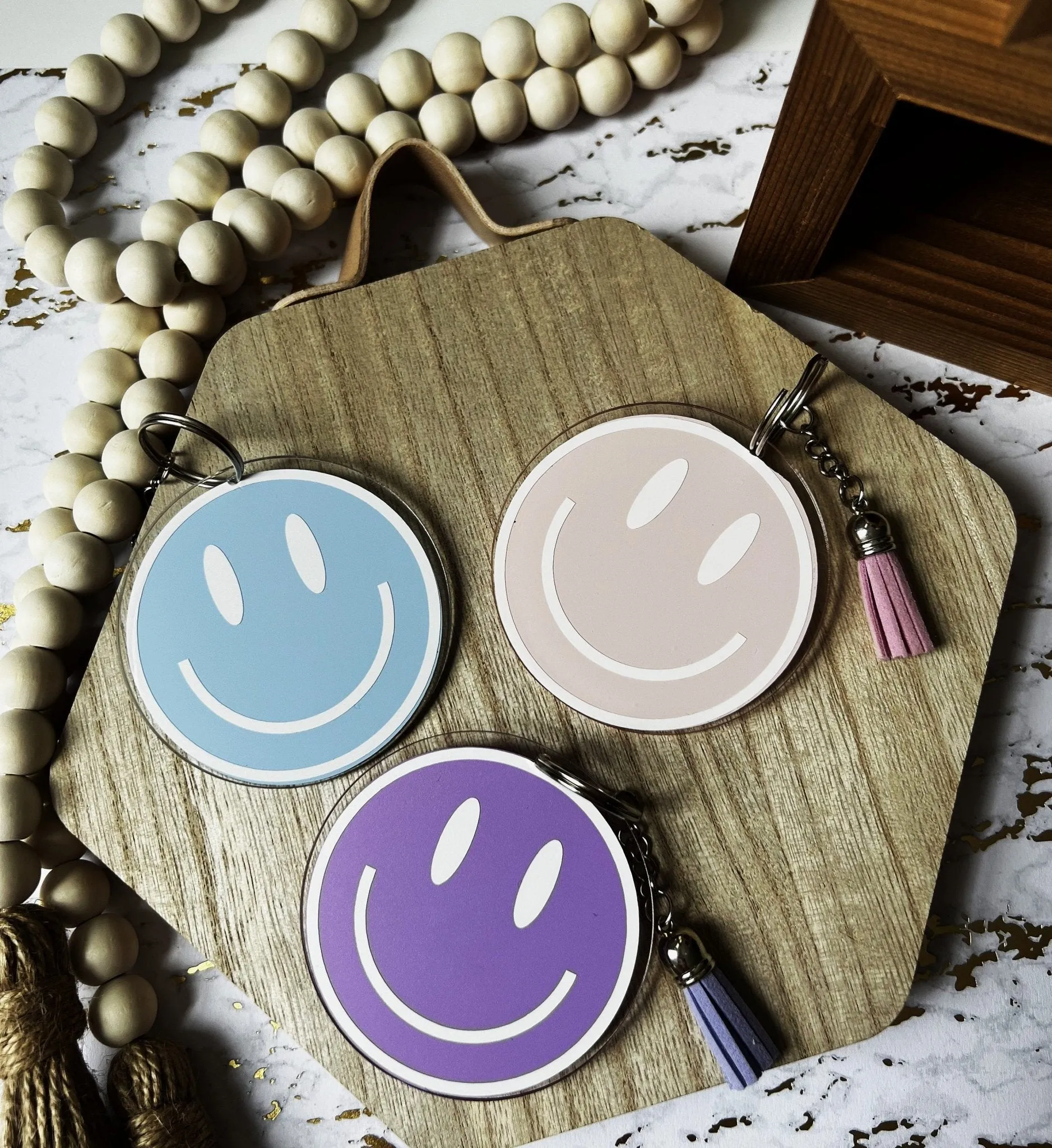 Retro Smiley Acrylic Keychain 3" accessory