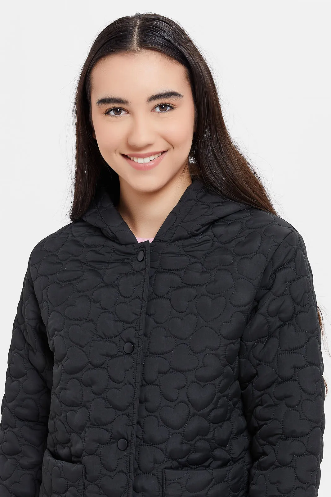 Senior Girls Black Hoody Padded Jacket