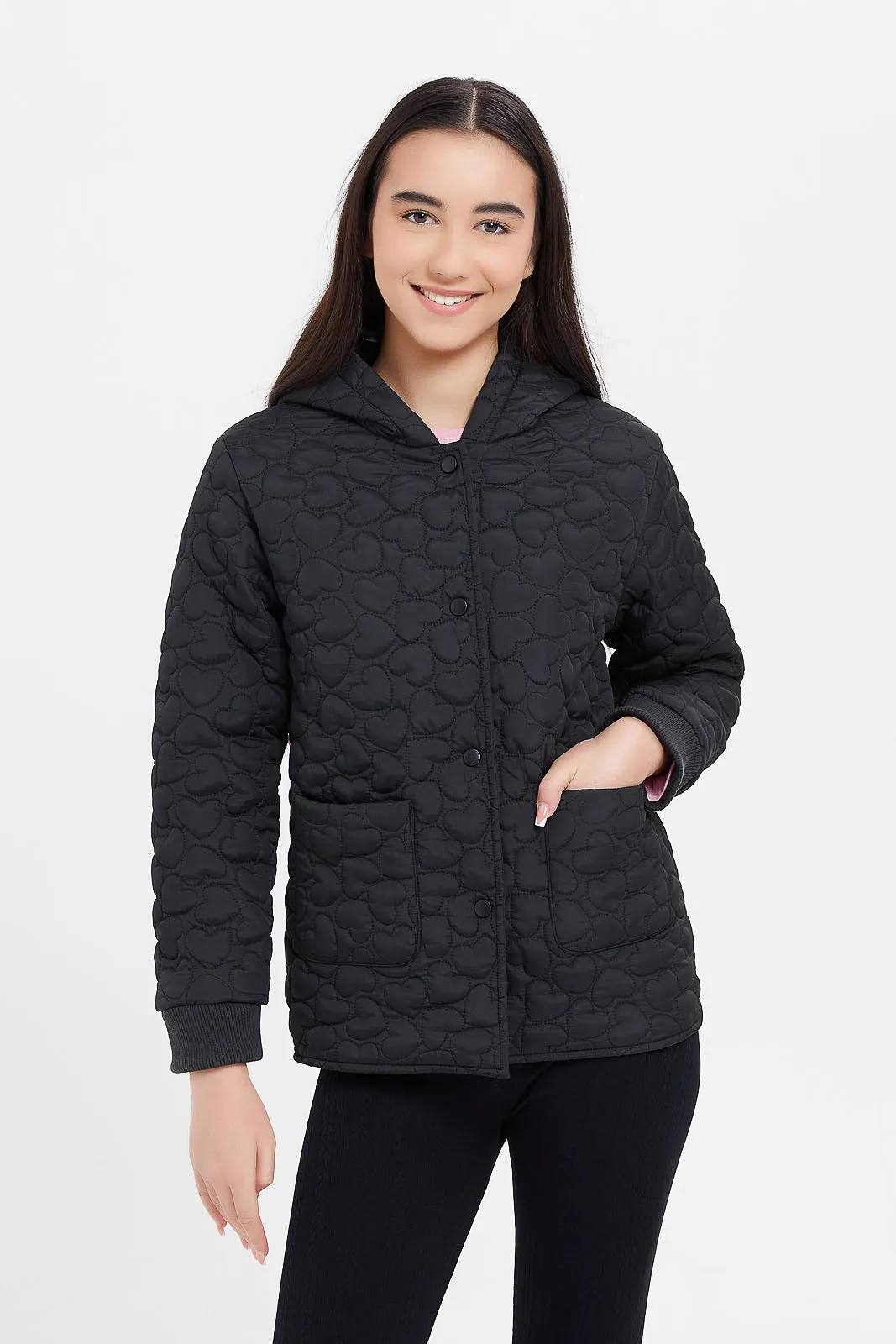 Senior Girls Black Hoody Padded Jacket