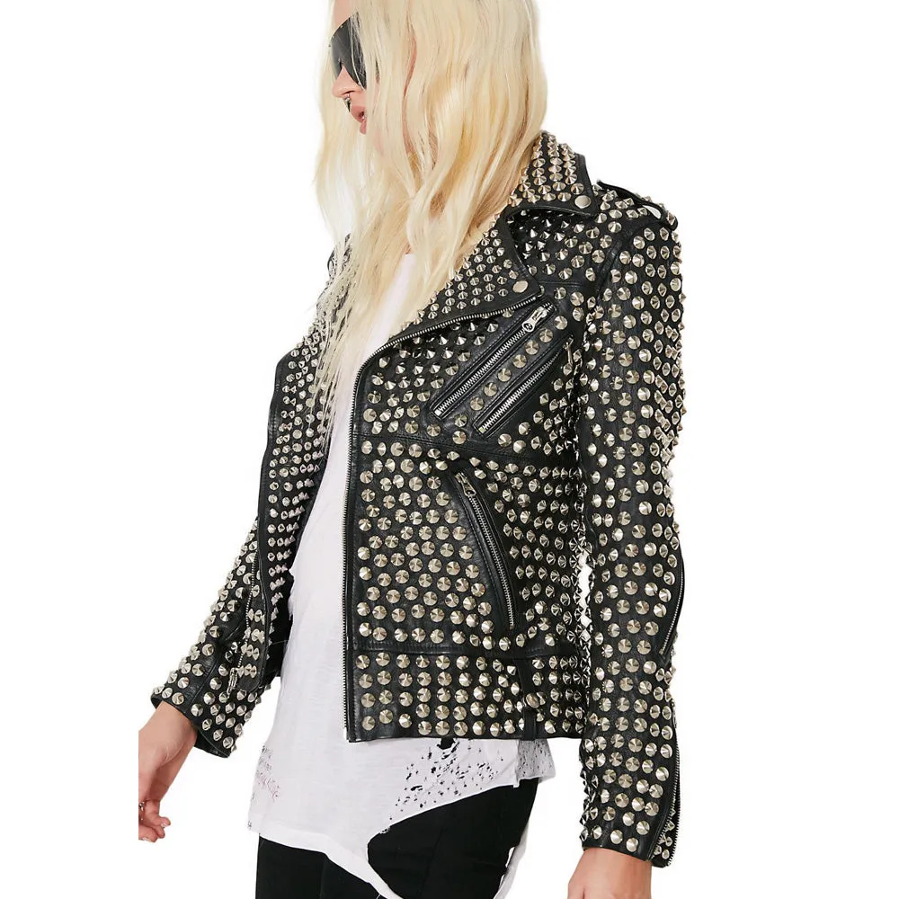 Studded Leather Rock Star Silver Jacket