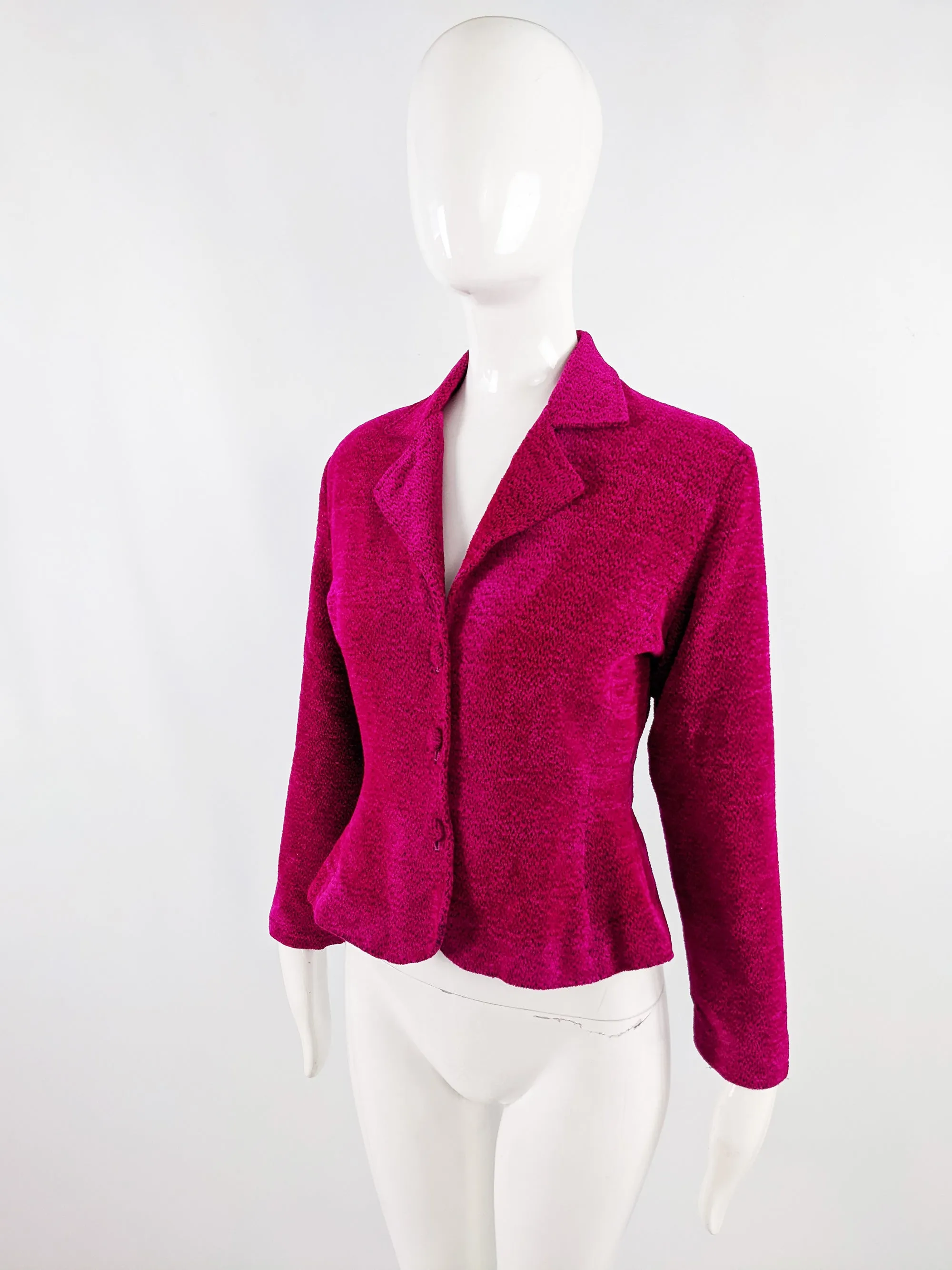 Superlove Vintage y2k Pink Textured Velvet Peplum Jacket, 1990s