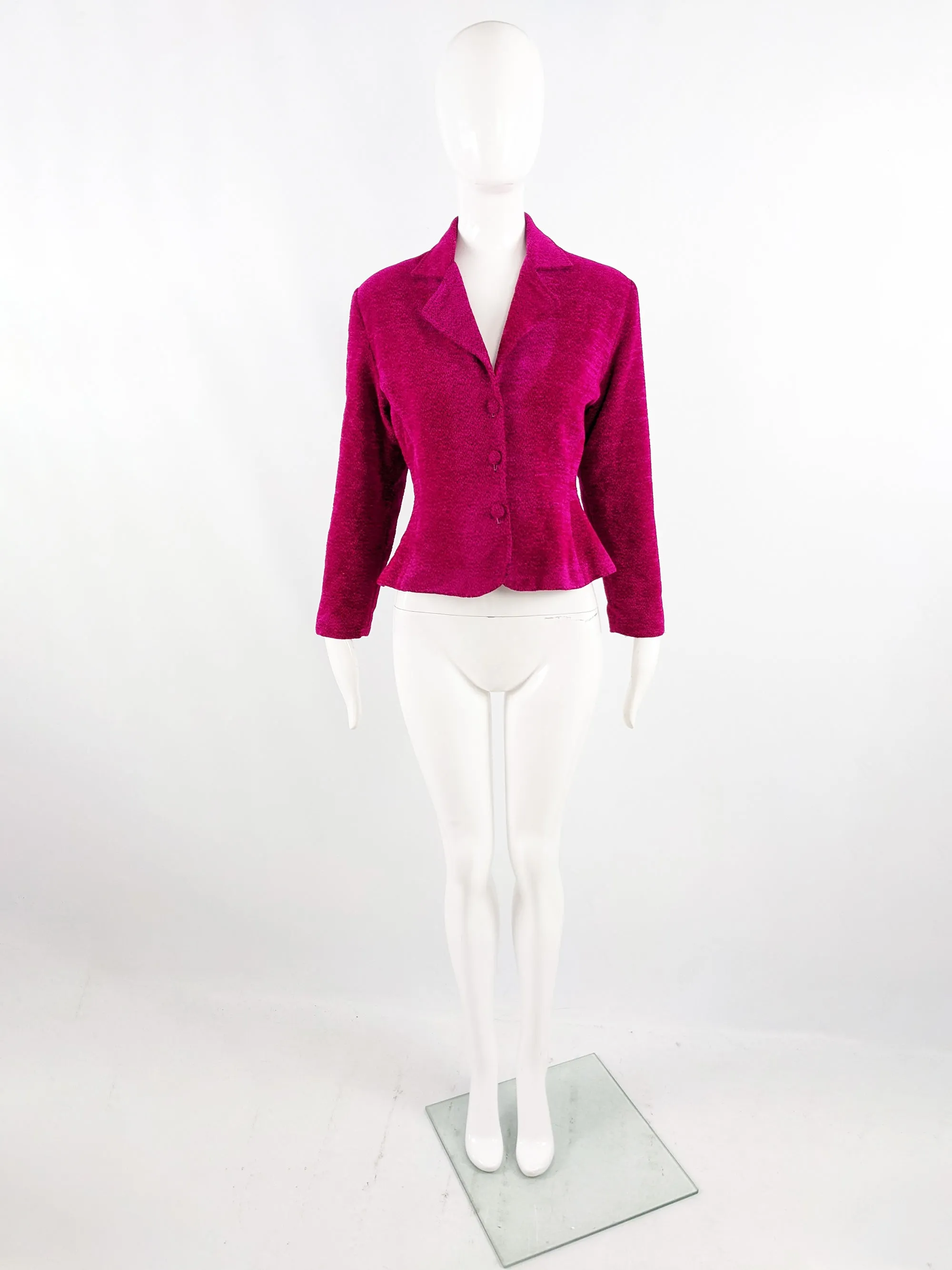 Superlove Vintage y2k Pink Textured Velvet Peplum Jacket, 1990s