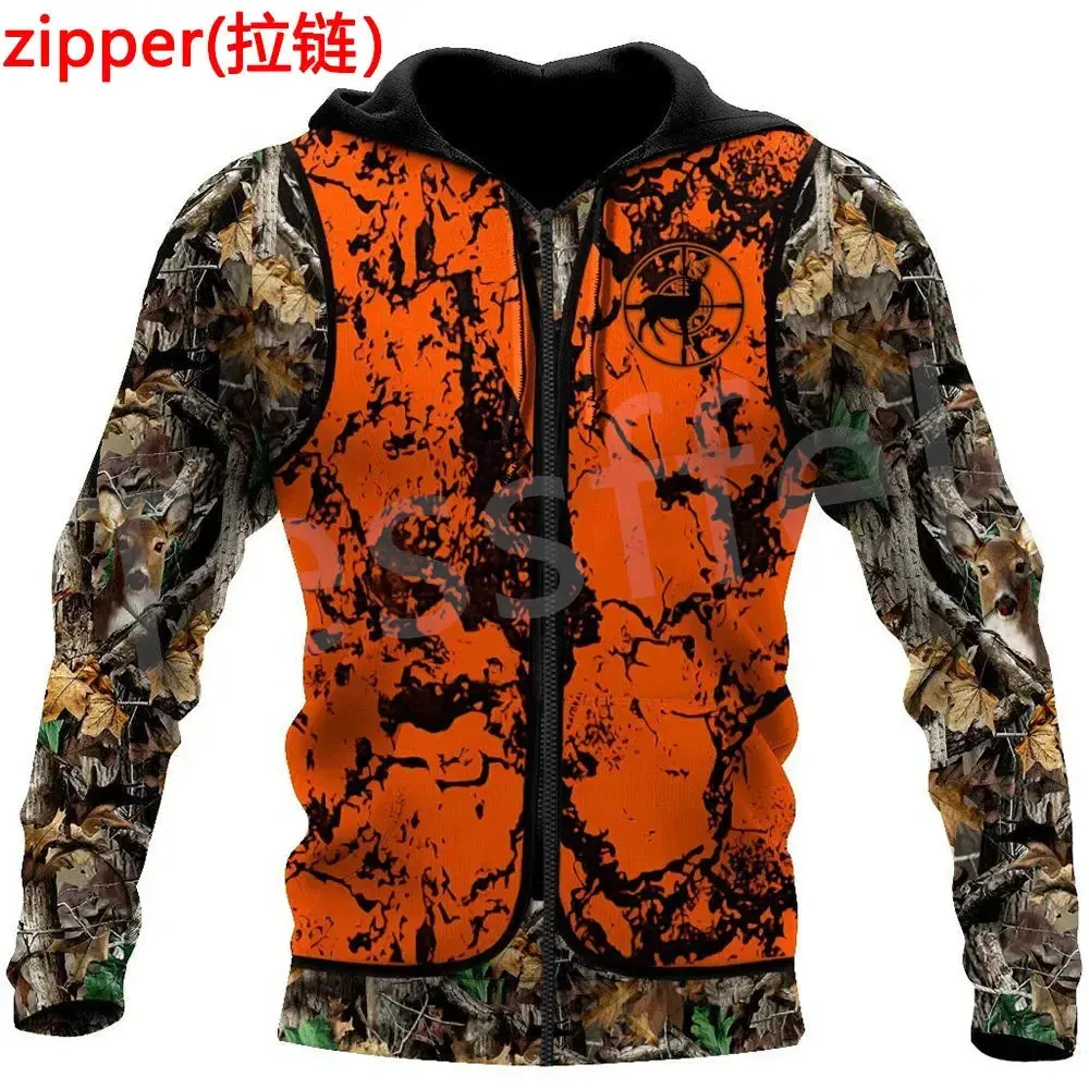 Tessffel 3DPrint Camo Deer Hunting Tattoo Animal Hunter Men/Women NewFashion Jacket Zip Funny Hoodies Long Sleeve Streetwear S14