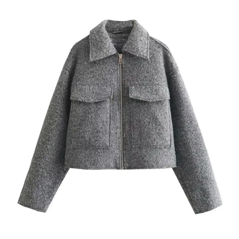 TRAF Tweed Zip Crop Jacket: Stylish Outerwear for Modern Women