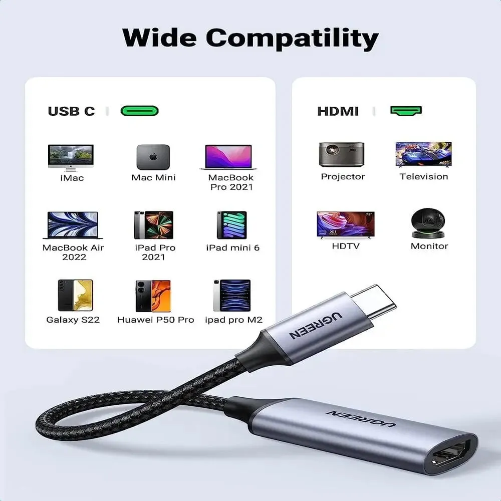 UGREEN USB C 3.1 Male to HDMI 2.0 Female Adapter Cable Support 4K@60Hz, Thunderbolt Compatible for iPad Pro,MacBook Pro/Air,Samsung S10/S9/S8/Note 10/Tab S6,Surface Pro 7,Huawei P30,HP X360,Dell,Lenovo etc. (70444)