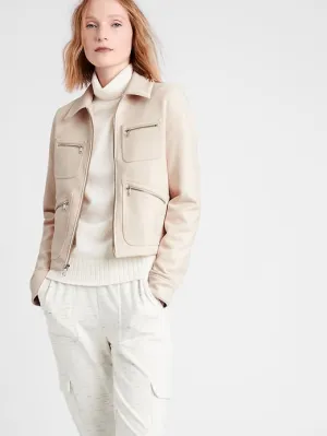 Vegan Suede 4-Pocket Jacket in Almond Beige