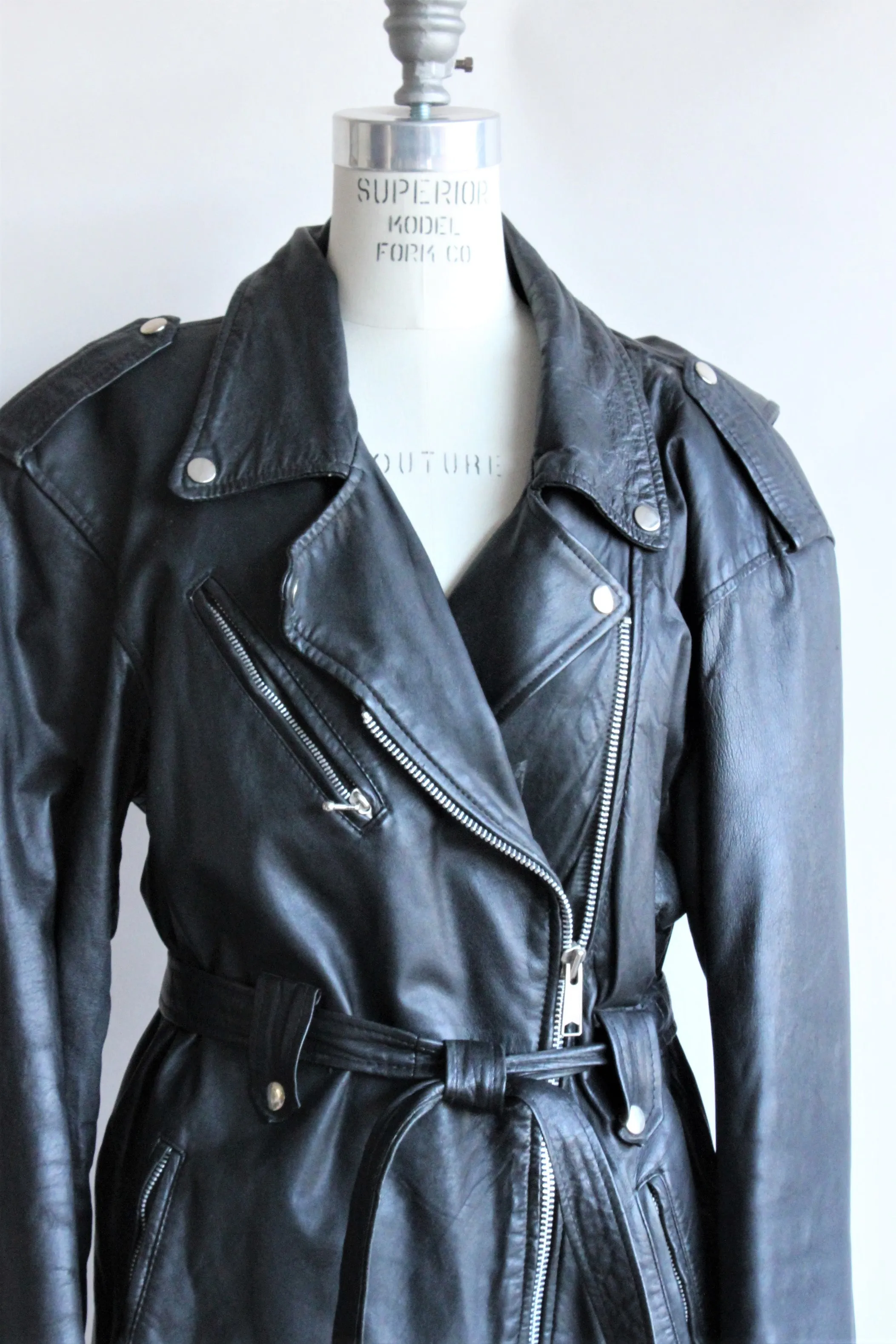 Vintage 1990s Black Leather Biker Jacket