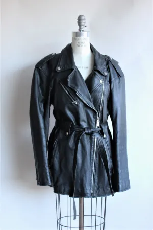 Vintage 1990s Black Leather Biker Jacket